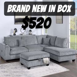 Brand New Sectional Sofa With Storage In Ottoman