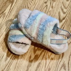 UGG FLUFF YEAH SLIDE STRIPES SLIPPERS - WOMEN'S SIZE 10