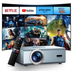 Compatible with Netflix Movie Projector with WiFi6 and Bluetooth5.3, Built-in App Store, Dolby Audio & Electric Focus & Auto Keystone, 4K Support High