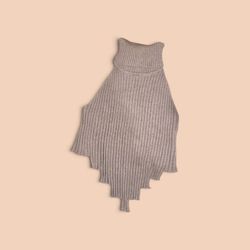 Gray Ribbed Knit Turtleneck Poncho Cape
