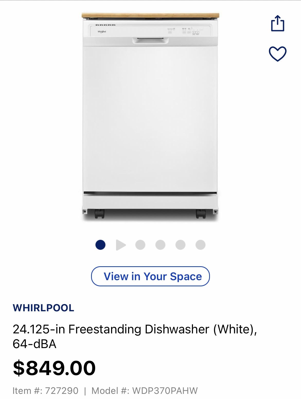 Dishwasher 24” Freestanding Whirlpool 