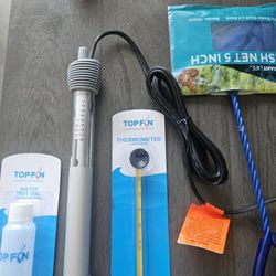 Fish Heater 10 Gallon, Thermometer, Net And Test Bottle For Tank