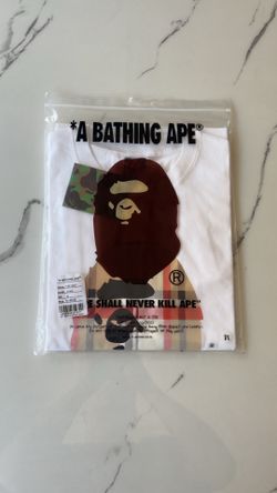 All white bape shirt with ape head logo