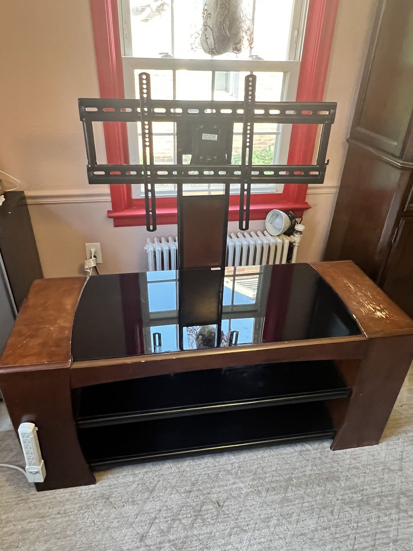 Whalen Furniture Tv Stand, Hardwood With Tempered Glass Top