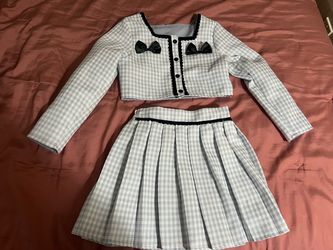 Plaid Crop Jacket and Pleated Skirt Set 8y