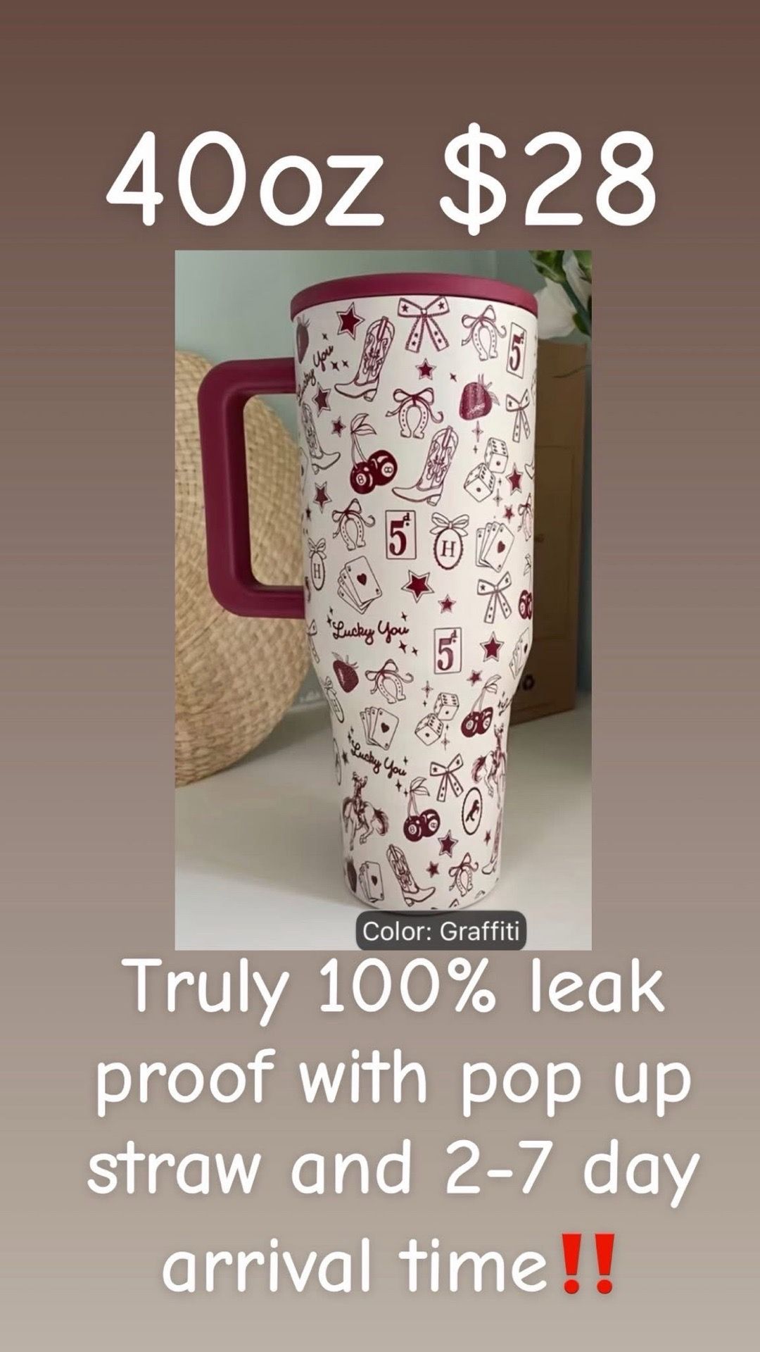 40oz western print tumbler