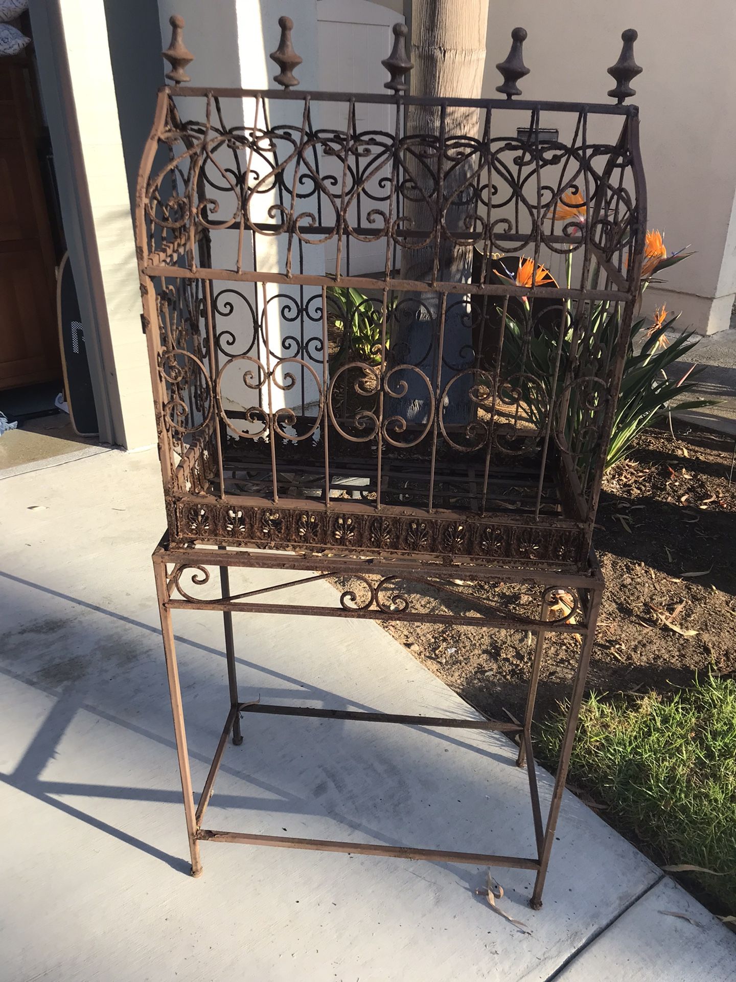 Vintage Rustic European Wrought Iron Bird Cage W/ Stand