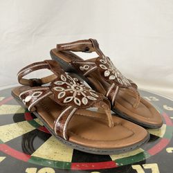 Ariat Thong Sandals Shoes Brown Leather Embroidery Medallion Women's Size 9 B