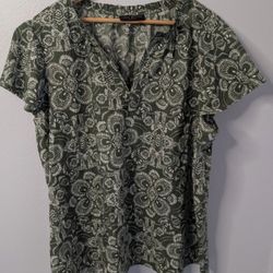 20 Lane Bryant Green & White Printed Blouse Short Sleeve