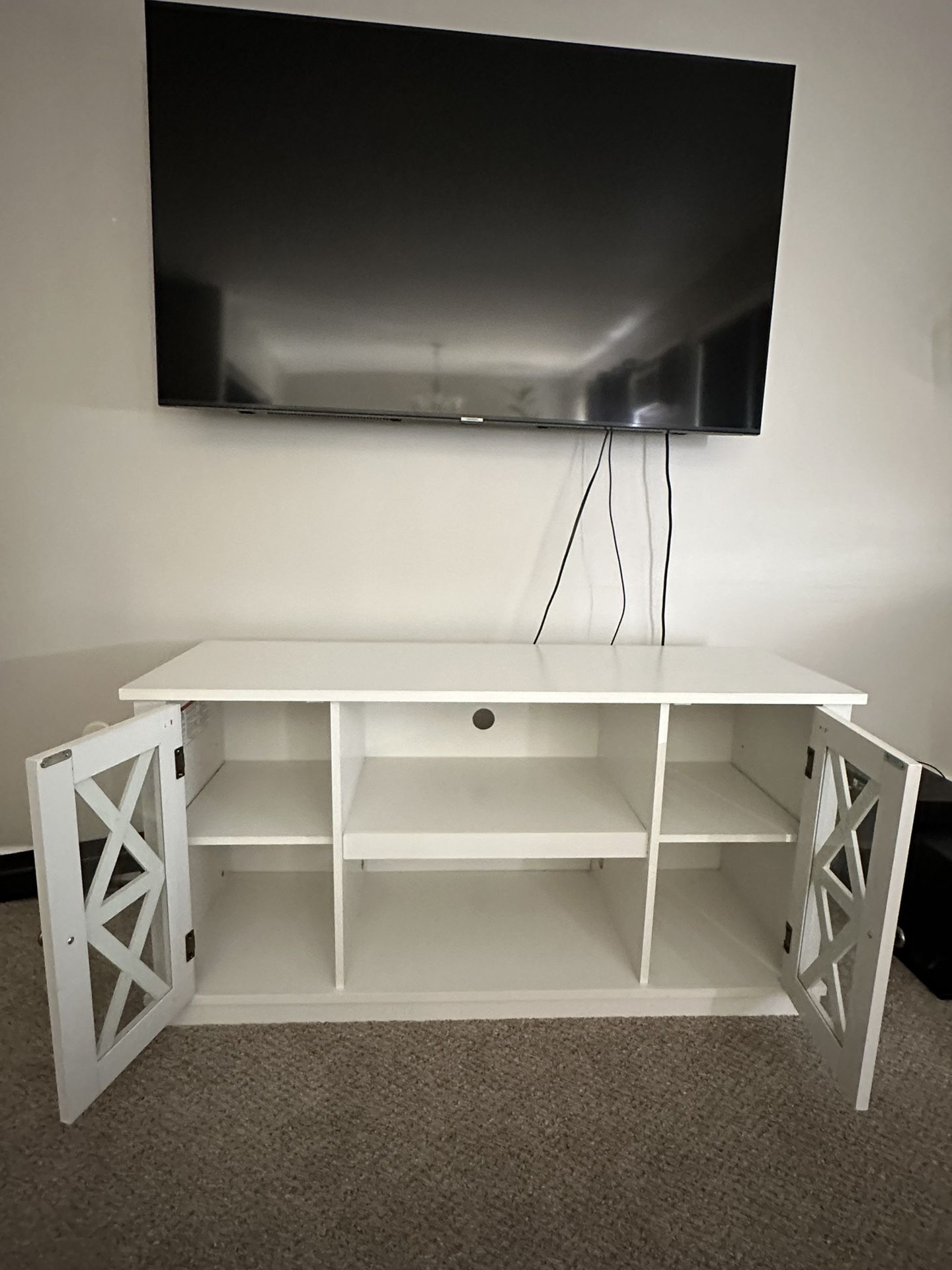 Excellent Condition White TV Stand Console, 15 3/4 W ,47 3/4 L, 23 3/4 H