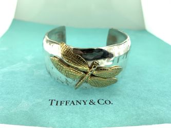 2001 Tiffany & Co. Dragonfly Wide 18Kt Gold & Sterling Silver Cuff Bracelet