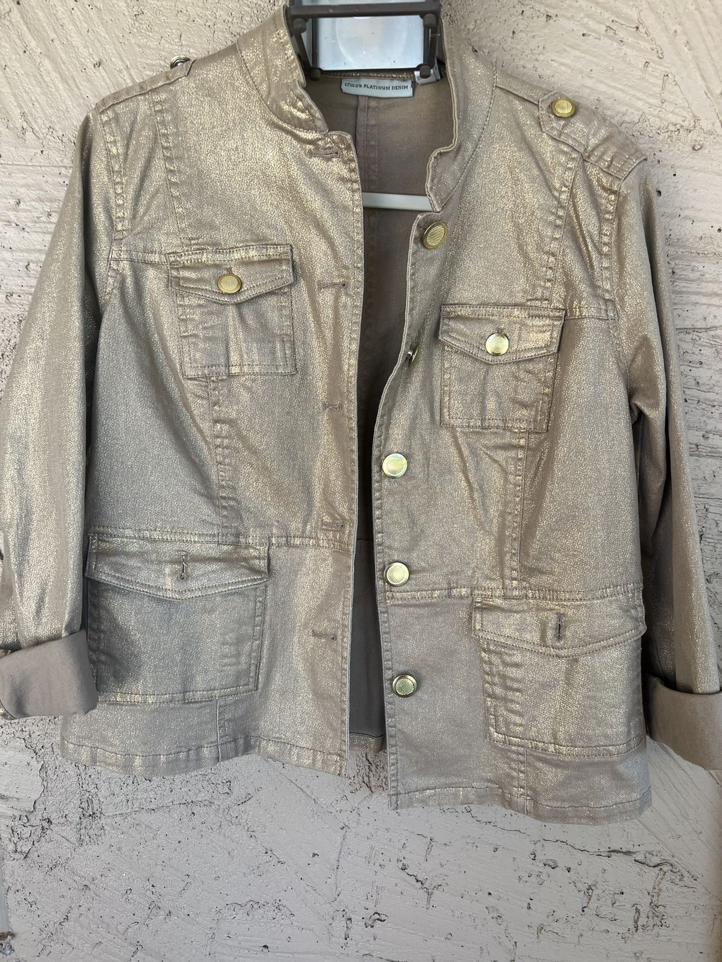 Chico's platinum denim jacket hot sale
