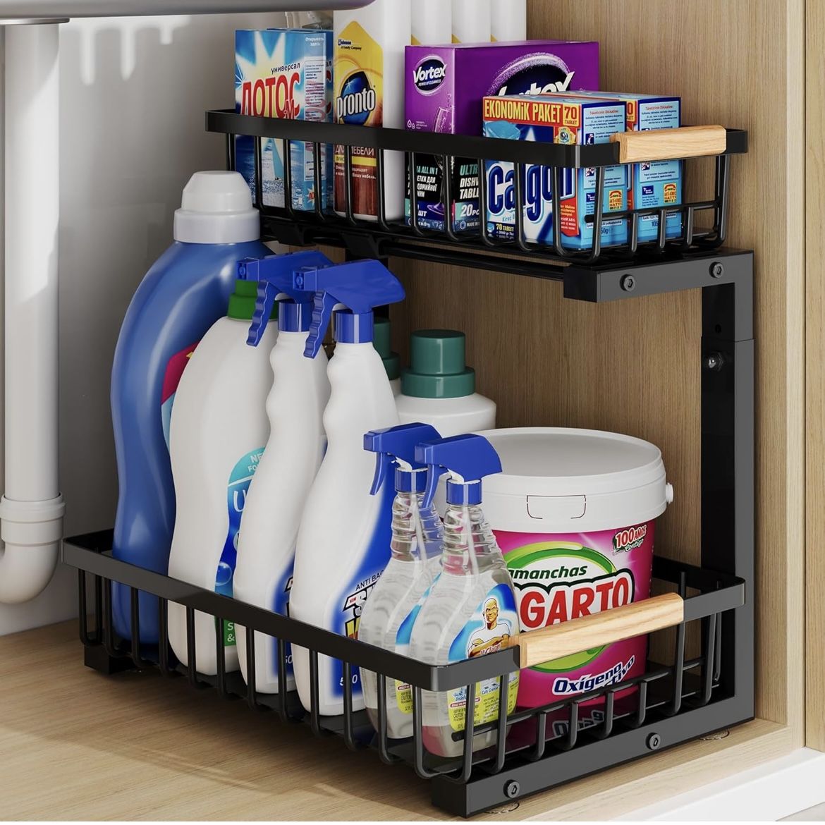 Under Sink Organizer Storage for Families: Pull Out Storage Undersink Organizers Drawer Cabinet - Sliding 2 Tier Rack Metal Organiza🆕👍Retails $26.54