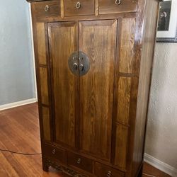 Vintage Asian Carved Wood Wardrobe Armoire / Cabinet 