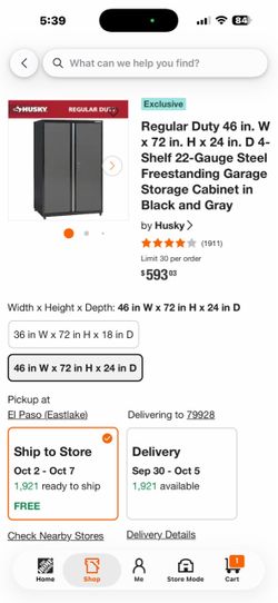 Husky Regular Duty 46 in. W x 72 in. H x 24 in. D 4-Shelf 22-Gauge Steel Freestanding Garage Storage Cabinet in Black and Gray