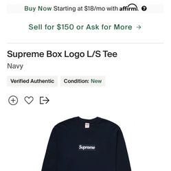 (L) Supreme Long Sleeve Box Logo- Navy
