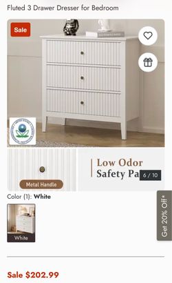 Fluted 3 Drawer Dresser for Bedroom