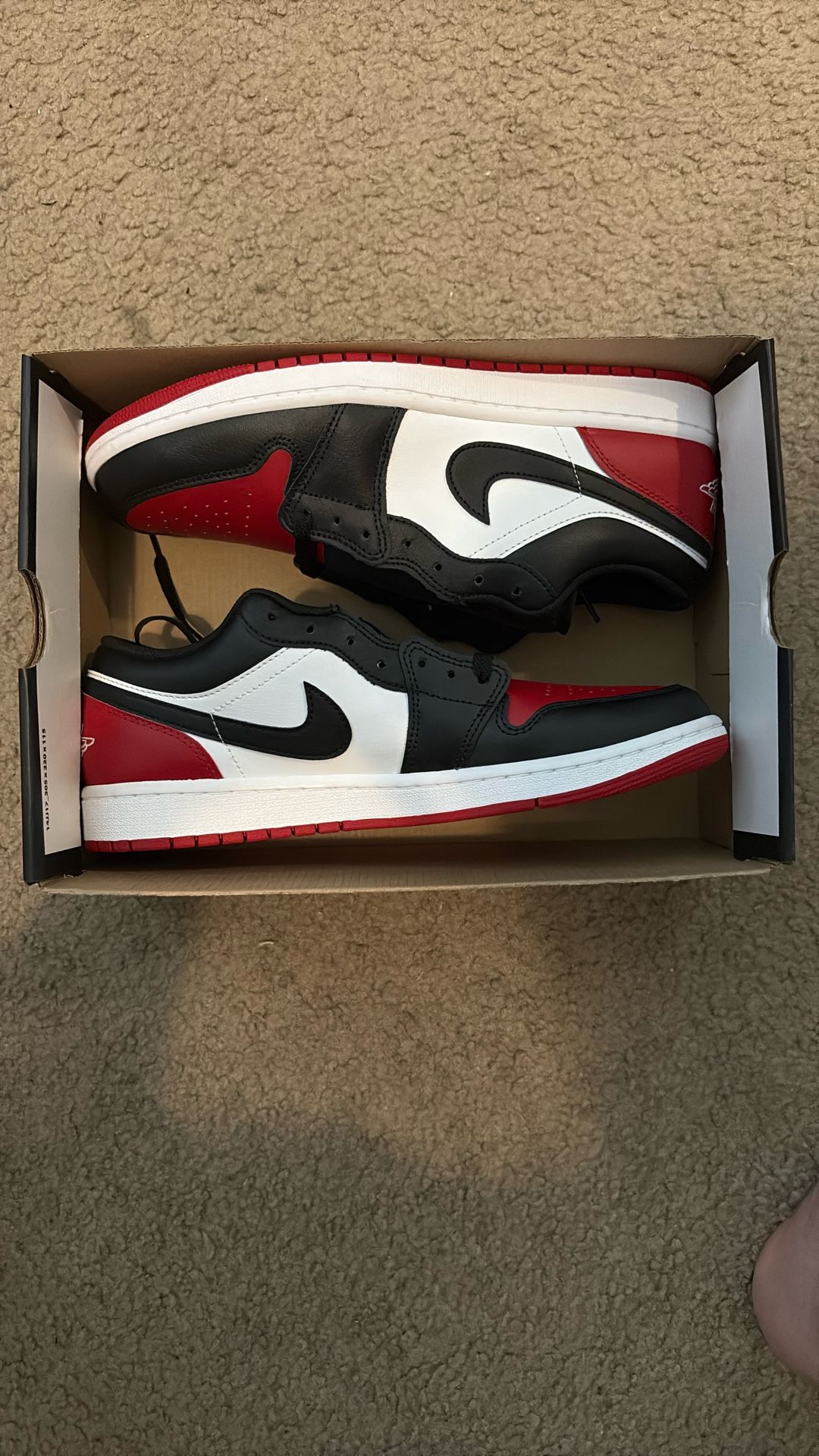 Brand New Jordan Low 1 Bred Toe