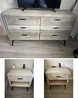 Whitewash Mid-Century Modern Bedroom Set – Dresser + 2 Nightstands