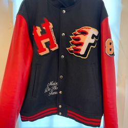 HOMME FEMME CHAMPS LETTERMAN JACKET RED