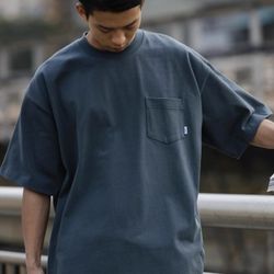 Summer cotton plain-color pocket short-sleeved T-shirt, versatile and loose-fitting base layer, heavy-weight casual short-sleeved T-shirt, trendy for 