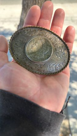 Silver plated, real silver Morgan dollar belt buckle