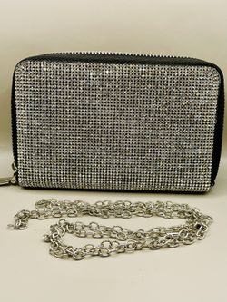 Rhinestone Clutch Walket Bag With Black Trim. Woman’s Evening Purse
