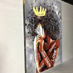   Canvas wall decoration 30”x42”. Brand new we can make it in different sizes, from  4.5”x4.5” to 30”x66”, Wood frame and sprayed with glossy clear co