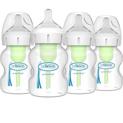 Dr. Brown's Natural Flow Anti-Colic Options+ Wide-Neck Baby Bottles 5 oz/150 mL,with Level 1 Slow Flow Nipple,4 Pack,0m+