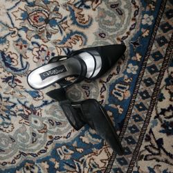 Vintage, Black Satin, Size 7.5 Slip On Heels