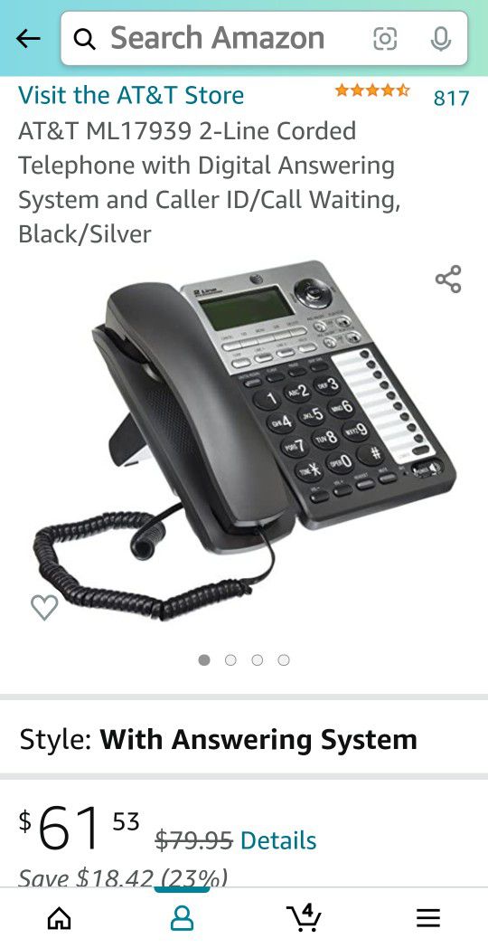 AT&T BUSINESS CORDED PHONE WITH ANSWERING SERVICE