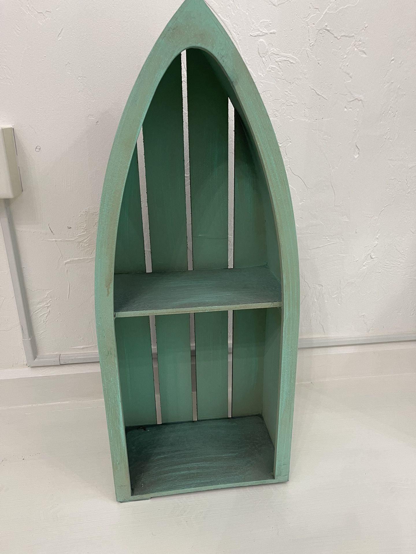 Coastal Green Small 29” Wall Wood Rowboat Display Shelf