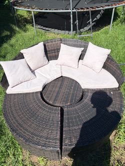 Round Rattan Outdoor Sofa Set with Cushions