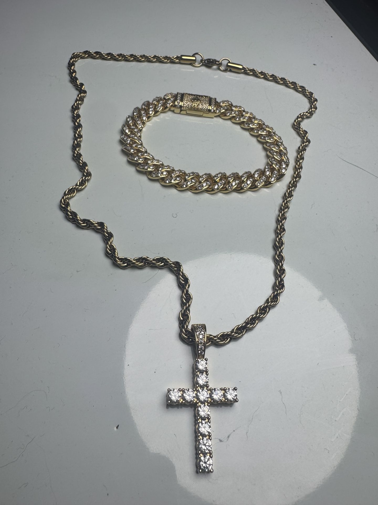 Gold Rope Chain w/ Cross Pendant
