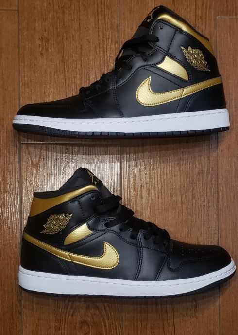 Nike Air Jordan 1 Mid Shoes Black Metallic Gold White DQ8426-071 Men's Size 10 Brand NEW *Authenticity Gurantee*