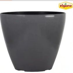 Vigoro 16 in. Osborn Large Gray Plastic Planter (16 in. D x 14 in. H) with Drainage Hole