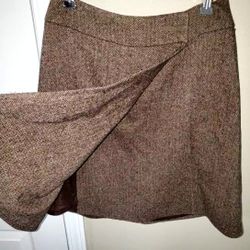 DKNY City Wool Silk Blend Brown Herringbone A-Line Mini Skirt Size 2