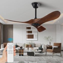 42" Ceiling Fans without Lights, Solid Wood Ceiling Fan No Light with Remote Control Indoor Outdoor Ceiling Fans for Patios, Living Room, Bedroom, Far