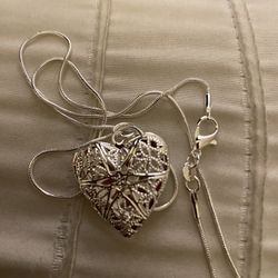 925 Sterling Silver Heart ❤️ Photo Frame Pendant Necklace 