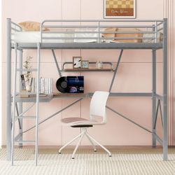 Full Size Loft Bed with Desk, Ladder, Shelf