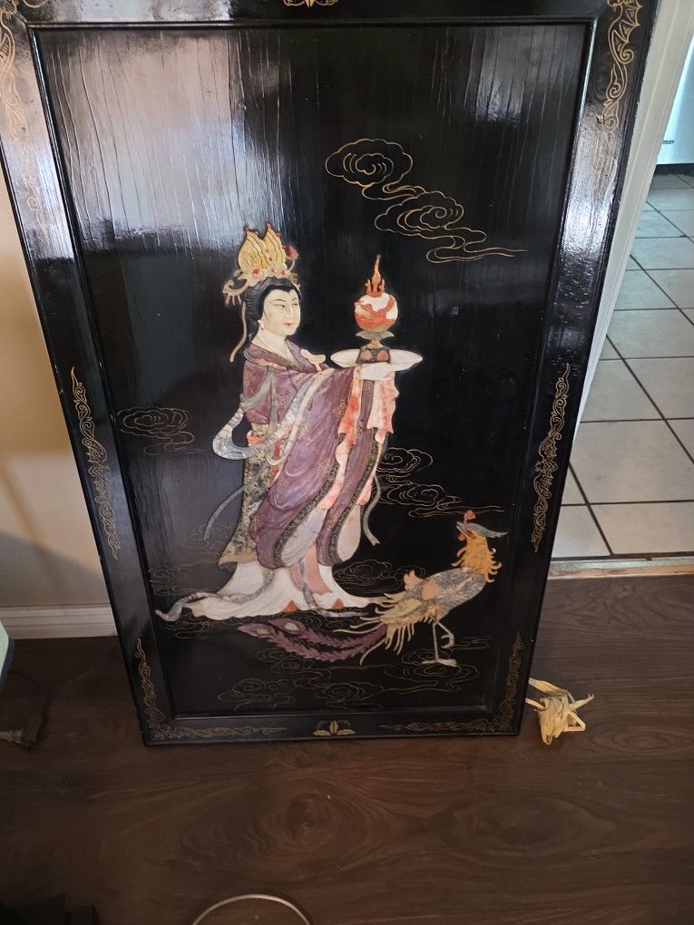 Asian Black Laquer Wall Panel