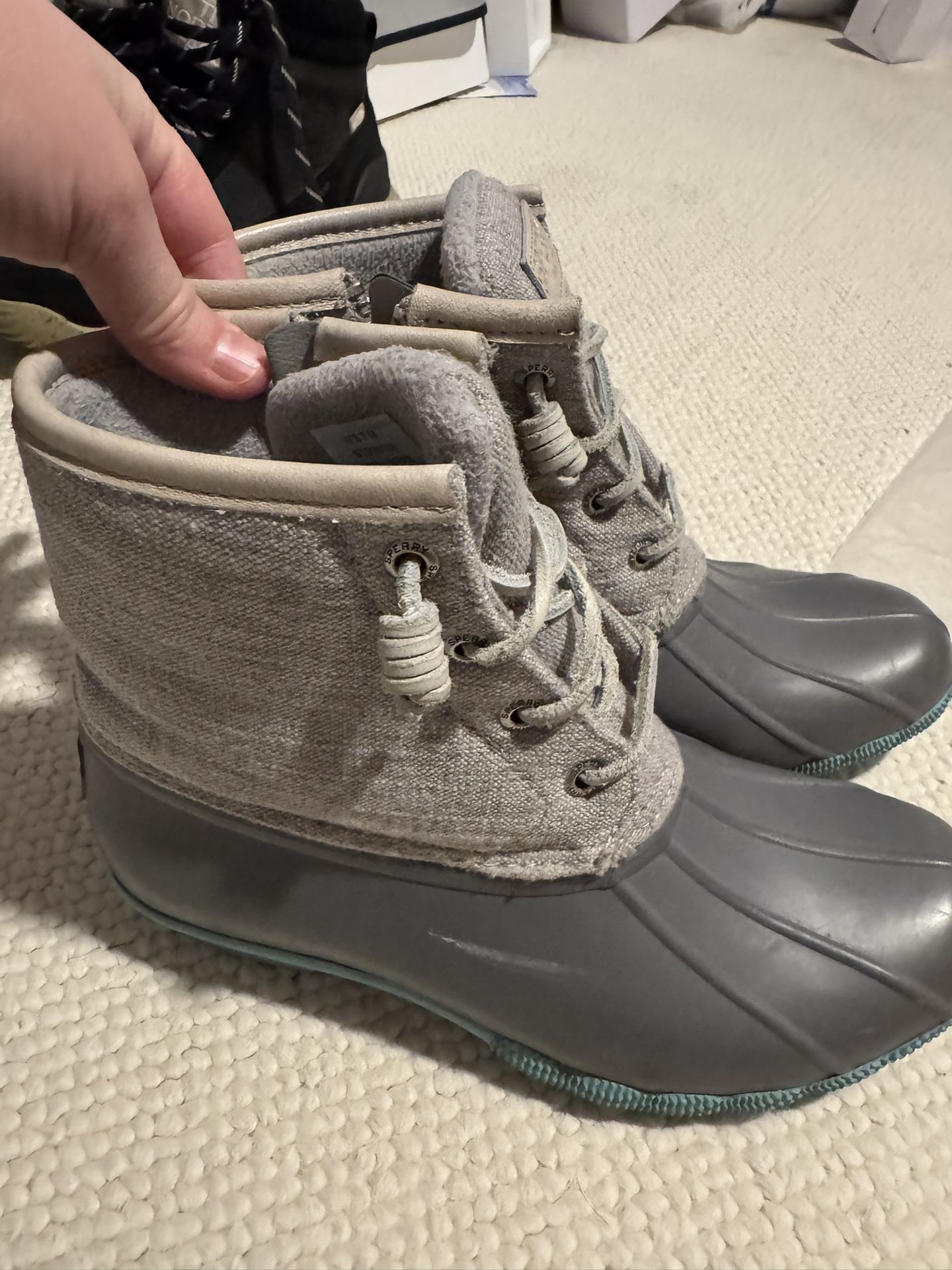 Womens Size 7m Sperry Topsider Saltwater Rain Duck Boots Grey Blue 