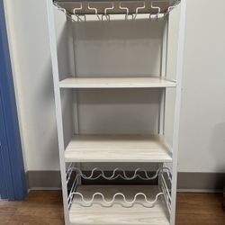 White Metal and Wood Wine Rack or Kitchen Shelf