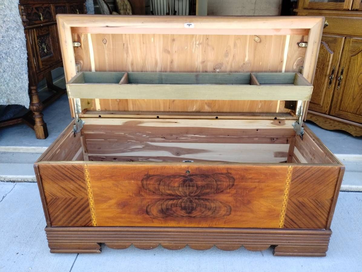 Vintage 1930's Art Deco Waterfall Style Cedar Chest - NICE!