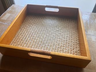 Wood & Woven Serving Tray 12”x12” Decorative Tray