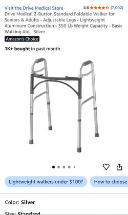 Drive Medical 2-Button Standard Foldable Walker for Seniors & Adults