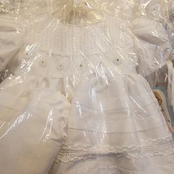 NEW Baptism Ropone Dress 12 Months w. Hat