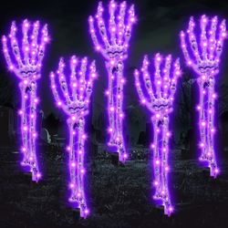 Halloween Decorations Outdoor, 5 Pack Light Up Skeleton Arm Stakes, 150 LED Waterproof Skeleton LED Hands with 8 Lighting Modes, Scary Indoor Outdoor 