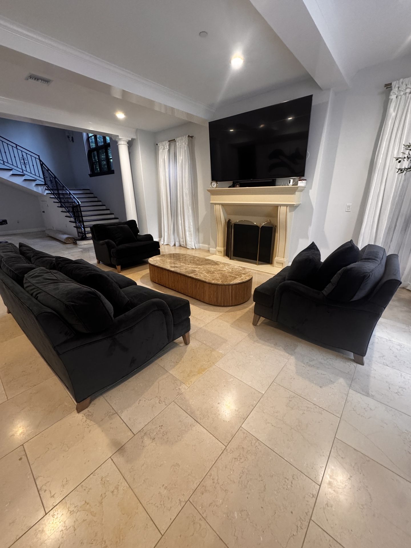 Black Velvet Sofa And Armchairs
