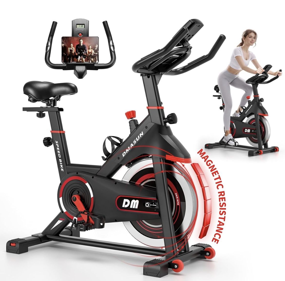 29-105 DMASUN Exercise Bike, Silent Magnetic Resistance Stationary Bike for Home with 330 LBS Capacity, Indoor Bike with Comfortable Seat Cushion, Dig